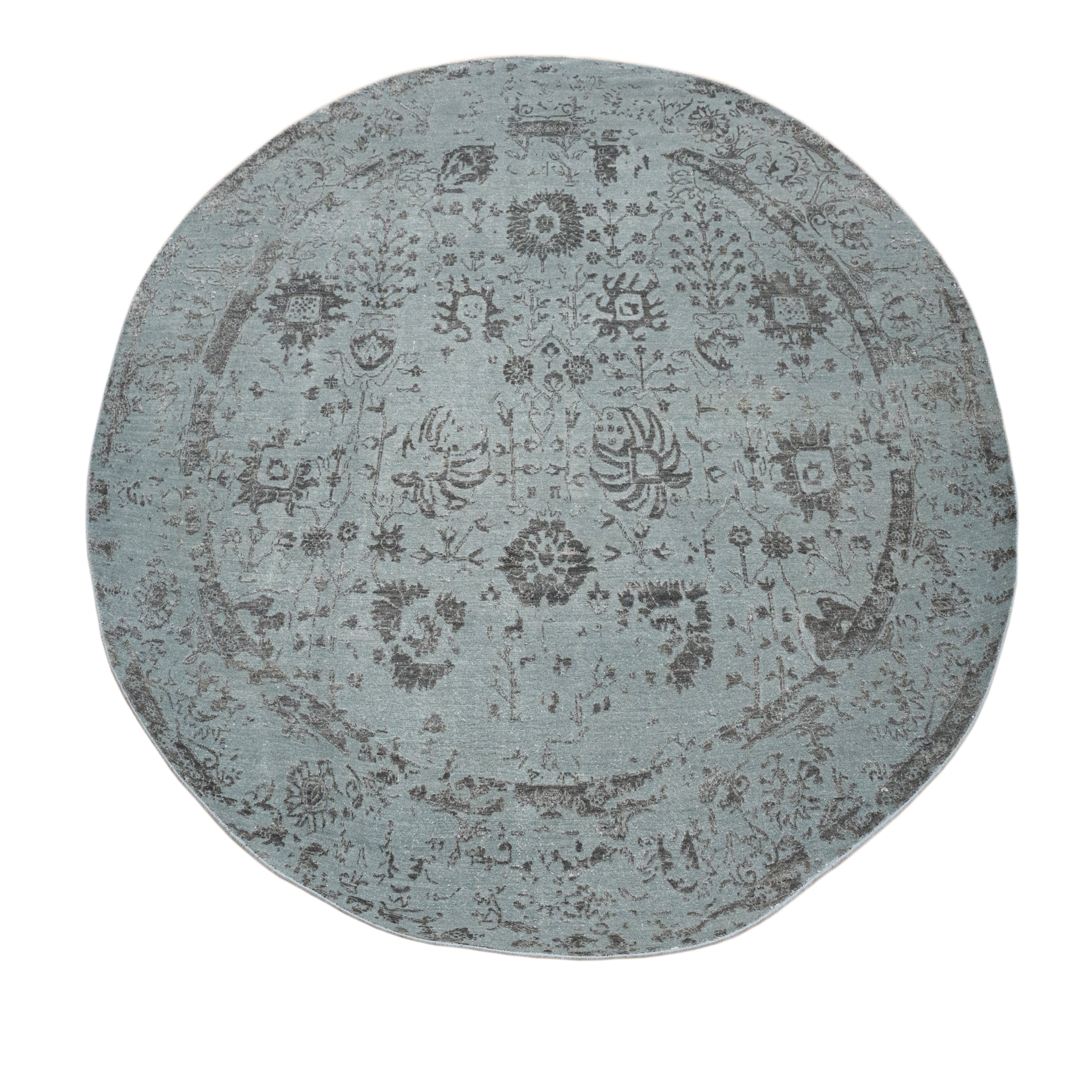 Handknotted Rug  DIA- 869 VASE 3, Denim Blue & Black